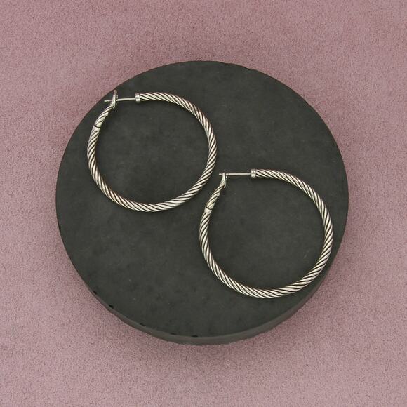 david yurman sterling silver & 14k gold posts cable hoop earrings - Picture 1 of 3